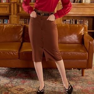 Vintage Pencil Skirt Cargo Safari Linen Blend Cinnamon Muscade Brown Sz 10